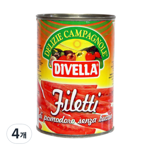 디벨라 DIVELLA 토마토통조림 400g, 필레띠 토마토 슬라이스, 4개