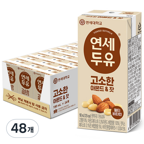 연세두유 고소한 아몬드 & 잣, 190ml, 48개 유제품/아이스크림 연세두유 고소한 아몬드 & 잣, 190ml, 48개 유제품/아이스크림
