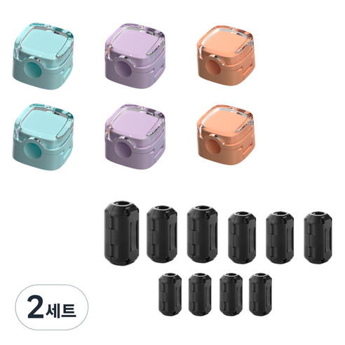오토크루 케이블 정리 자석 홀더 6p + 페라이트 코어 10p 세트, 크리스탈 파스텔(자석 홀더), 2세트