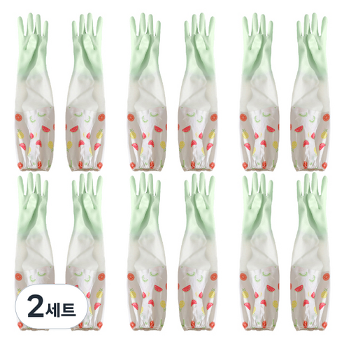 블럭마트 주방용품 밴드형 긴 고무장갑 양손 6종 세트, 대(L), 그린, 2세트