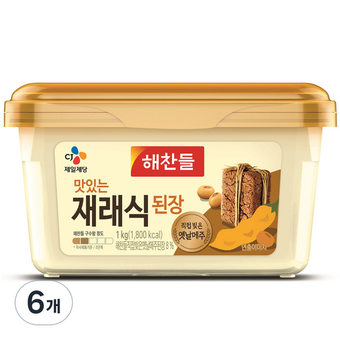 해찬들 맛있는 재래식 된장, 1kg, 6개