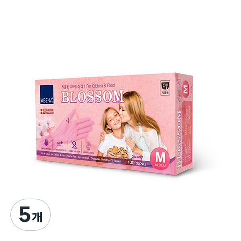 아베나 식품용 니트릴 위생장갑 M 100매 DK450KF, 중(M), 5개