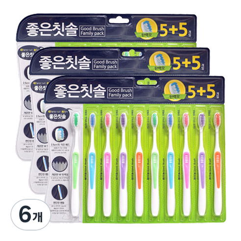 바른생활 좋은칫솔 탄력모, 10개입, 6개