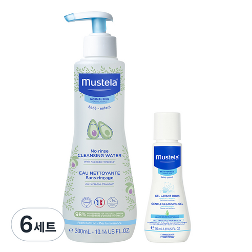 무스텔라 노-린스 클렌징 워터 300ml + 젠틀 클렌징 젤 50ml 세트, 6세트