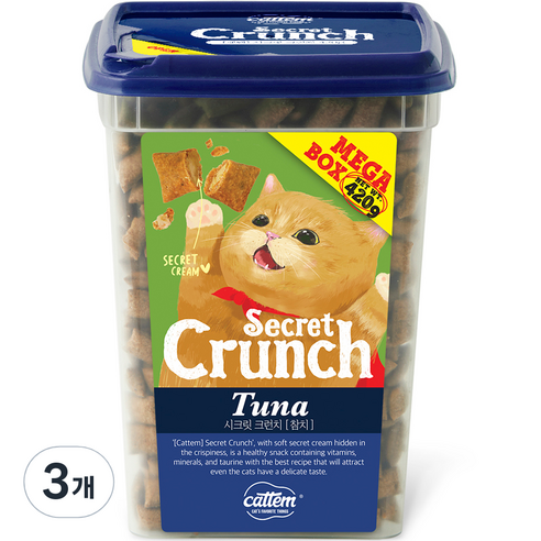 캣템 시크릿 크런치 메가박스 고양이 간식, 참치, 420g, 3개