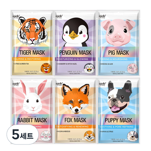 에피엘르 NEW 동물 캐릭터 마스크팩 6종 세트, 5세트
