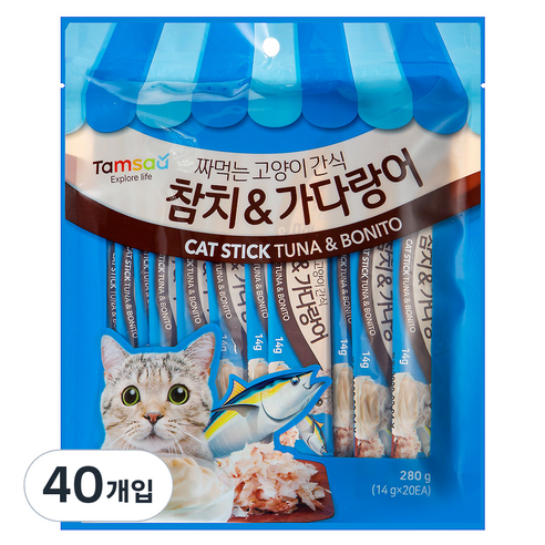 탐사 국내생산 짜먹는 고양이간식, 참치 + 가다랑어, 14g, 40개입