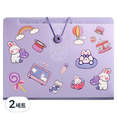 올인셀 데일리 아코디언 파일 12칸 A4 + 스티커 세트, 스타 바이올렛(파일), 2세트
