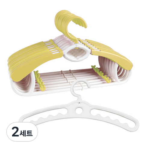 플라팜 길이 확장형 착한 옷걸이 + 새싹 옷걸이 9p 세트, 파스텔 옐로우, 2세트