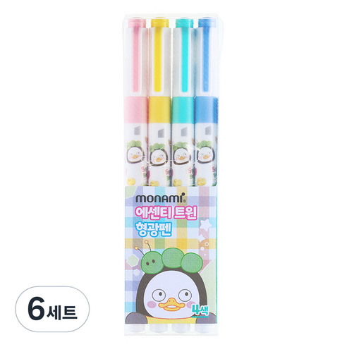 모나미 펭수 트윈 형광펜 뉴브리즈 4색 세트, 혼합색상, 6세트