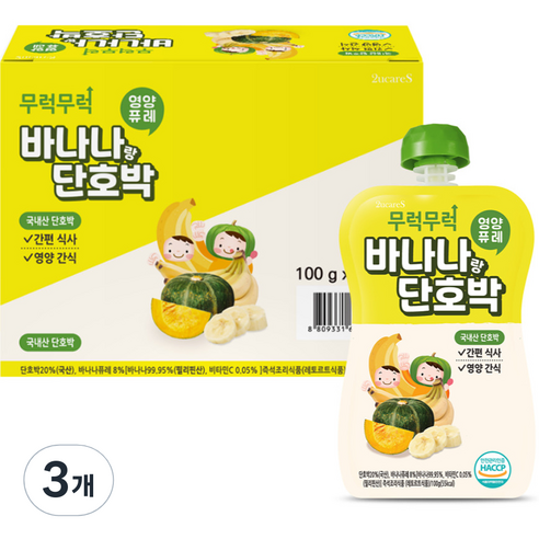 이유케어스 유아용 무럭무럭 과일퓨레 7p, 혼합맛(바나나/단호박), 700g, 3개