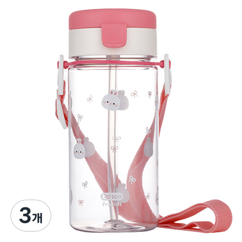 에디슨 유아용 프렌즈 흘림방지 에코젠 빨대컵 350ml, 3개, 흰토끼 래니