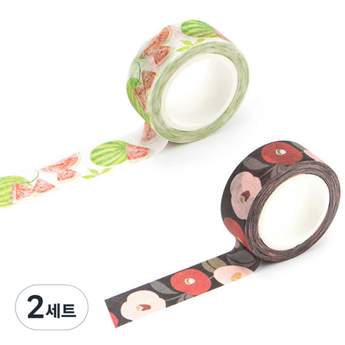 라이프포인트 내츄럴 일러스트 마스킹 테이프 02동백꽃 세트, 02동백꽃, 15수박, 2세트