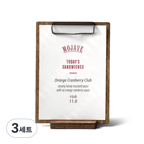 레트로오피스 우드 클립보드 A5 + 받침대, 혼합색상, 3세트