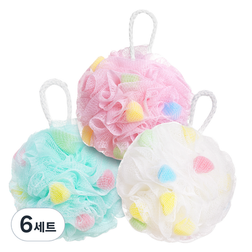 리브모어 버블 스펀지 거품 샤워볼 3종 세트, 화이트 + 핑크 + 블루, 6세트
