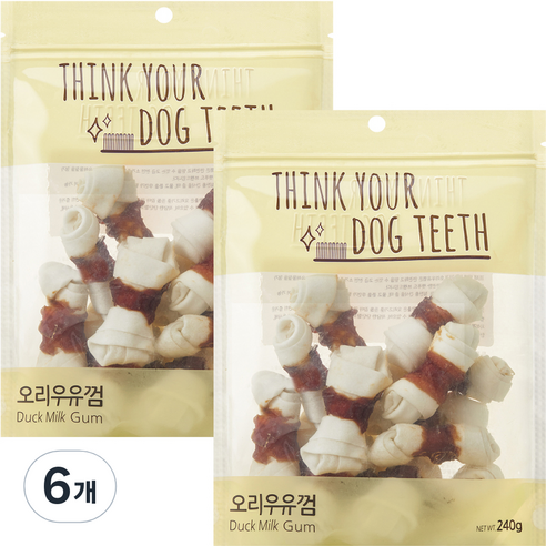 더주스 Think your dog teeth 딩고 소가죽 강아지 껌 소 15p, 오리우유껌, 240g, 6개