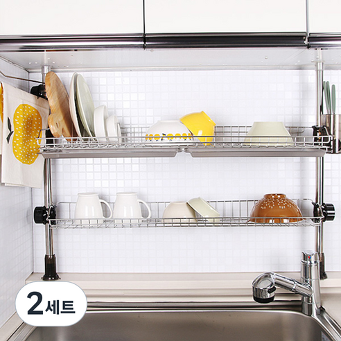 해피홈 기둥식 싱크대선반 2단 800 + 싱크롤선반6롤 그린, 2세트