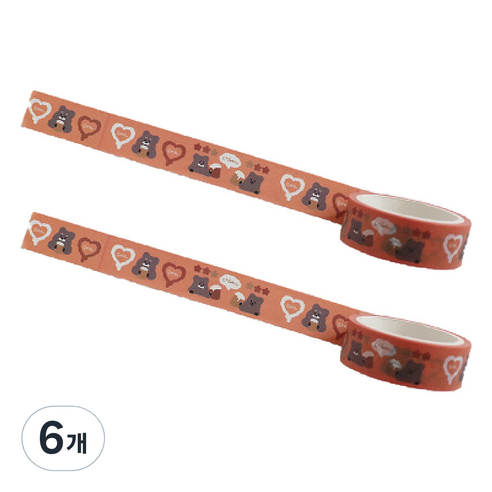 마켓A 쿼카 프린팅 종이 마스킹 테이프 1.5cm x 5m, TYPE 2, 6개