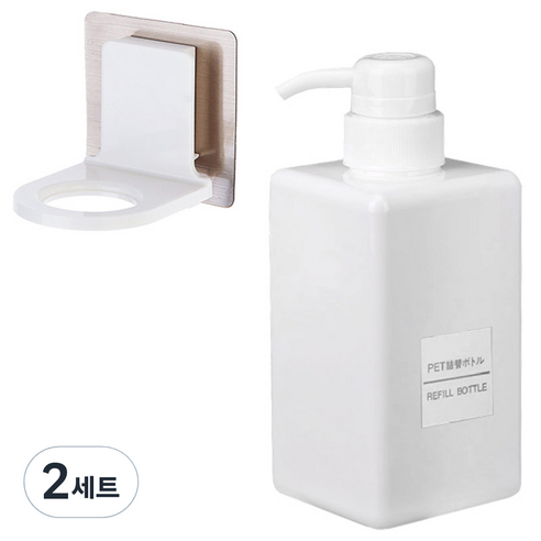 모나코올리브 호텔식 샴푸 린스 디스펜서 450ml + 무타공 샴푸홀더 세트, 화이트(디스펜서), 2세트