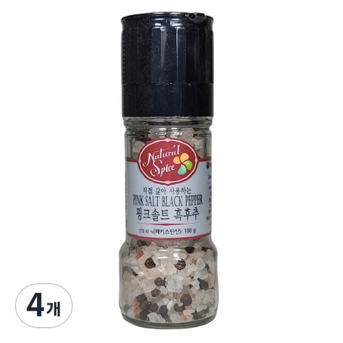 내츄럴스파이스 핑크솔트 흑후추 그라인더, 100g, 4개