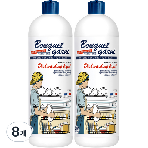 부케가르니 에코 그린 액체 식기세척기 세제, 1000ml, 8개