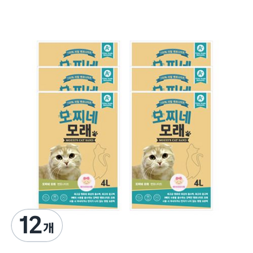 모찌네 고양이 모래, 4L, 12개, 베이비파우더향