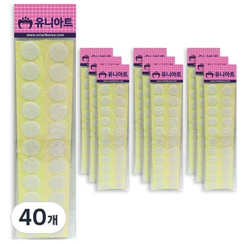 유니아트 원형찍찍이 20mm 흰색, 40개