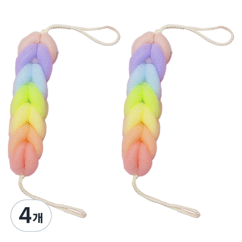바디 등 샤워타월 롱 50g, 레인보우, 4개, 1개입