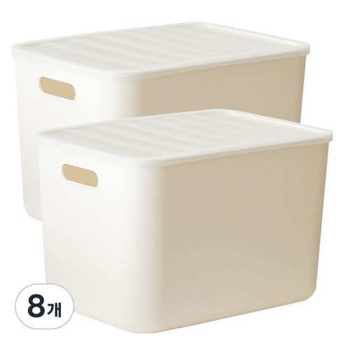 보노하우스 아이엠 리빙박스 수납정리함 L 23.5L, 크림, 8개