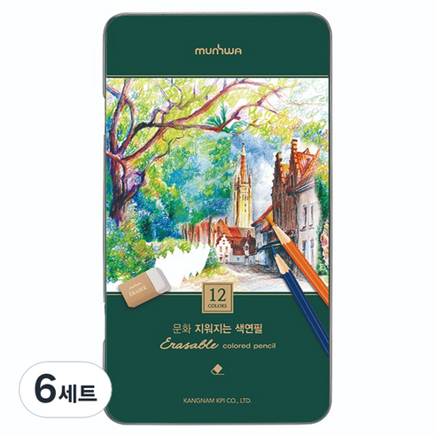 문화연필 지워지는 색연필 세트, 6세트, 12색