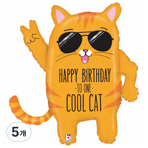 GRABO 생일쿨캣 은박풍선, 혼학색상, 5개