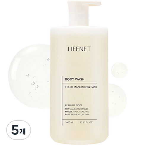 라이프넷 바디워시 프레쉬 만다린 앤 바질, 1000ml, 5개