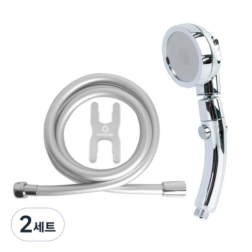 홈다움 360도 회전 3단 마사지 스토퍼 샤워기 + 안꼬이는 말랑이 PVC 샤워호스 1.5m, 2세트