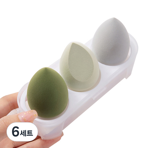 에이홉 다양한 모양의 소프트 에어쿠션퍼프 3구 + 보관함 세트, 6세트, 그린