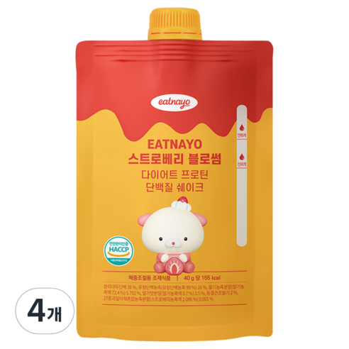 있나요 휴대용 파우치 단백질 보충 쉐이크 스트로베리 블로썸맛, 40g, 4개