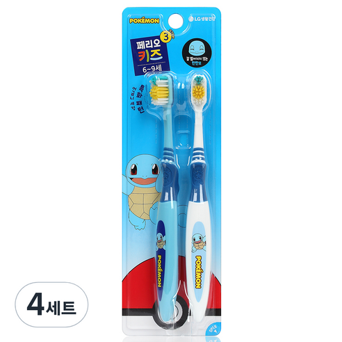 페리오 키즈 꼬부기 칫솔 6~9세, 4세트, 혼합색상
