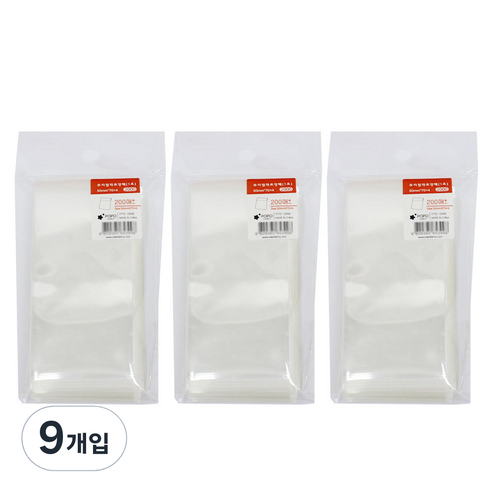 포포팬시 접착 무지 OPP 포장팩 1호 200p, 투명, 9개입