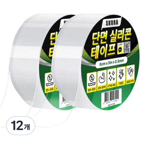 스코라 초강력 실리콘 틈새차단 방수 단면 테이프, 12개
