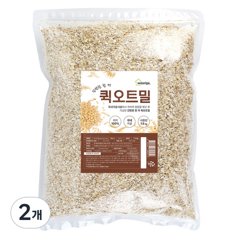 우리가스토리 압착 귀리 퀵오트밀, 1.5kg, 2개