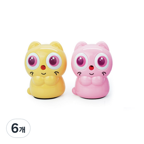 미소로 고양이 연필깎이 74 x 95 x 95 mm, 랜덤 발송, 6개