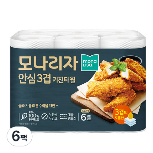 모나리자 안심3겹 천연펄프 키친타올, 140매, 36개