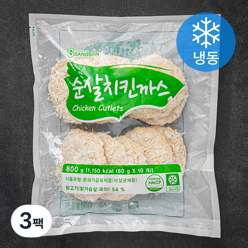 상신 순살 치킨까스 10장 (냉동), 3팩, 800g