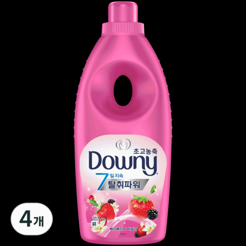 다우니 고농축 섬유유연제 7일 탈취파워 베리베리와 바닐라 크림, 1L, 4개