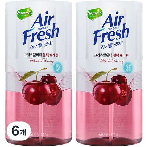 홈즈 에어후레쉬 크리스탈워터 방향소취 블랙 체리 향 본품, 400ml, 6개