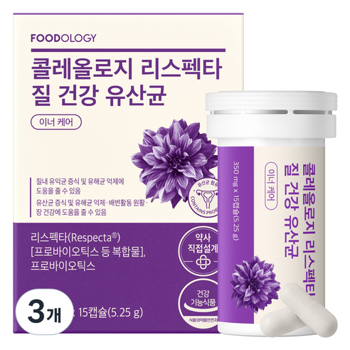 푸드올로지 콜레올로지 리스펙타 질 건강 유산균 5.25g, 3개, 15정