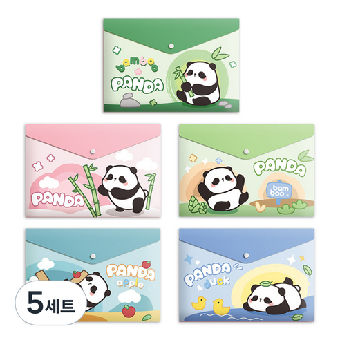 동아피엠에스 A4 똑딱이 캐릭터 자료 수납 봉투 파일 5종 세트, 판다, 5세트