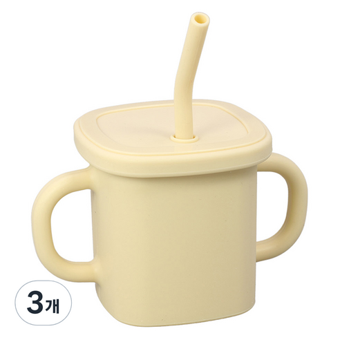 순수아 유아용 실리콘 양손 빨대컵 300ml, 아이보리, 3개