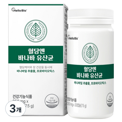 헬로바이오 혈당엔 바나바 유산균, 30정, 3개