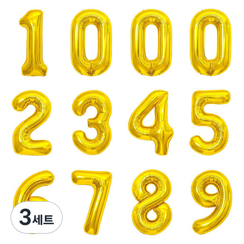 파티아일랜드 숫자 호일 풍선 12p 세트 80cm, 골드, 3세트