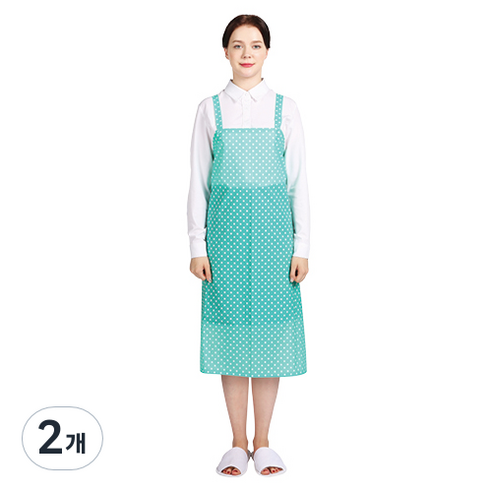 웰프런 반투명 우레탄 유니도트 방수 앞치마 중, 민트, 2개